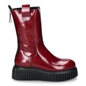 $600 AGL Milagros Boot PLATFORM GLOSSY ITALIAN LEATHER ZIP Magenta 41 (ME30)
